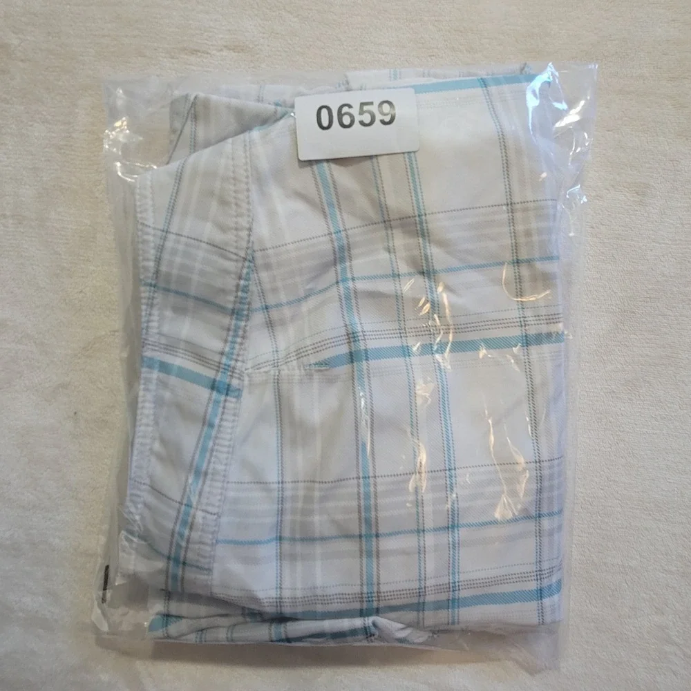 O'Neill Board Shorts Mens 34 White Blue Plaid Cargo Pocket Surf Beach Quick Dry